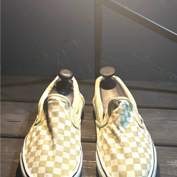 Tan and cream checkerboard Vans slip-ons size 12 ready to wear - Picture 1 of 7